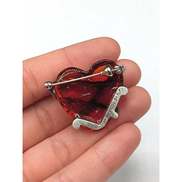 Rare Mignon Faget Red Sterling Silver 925 Secret Heart Brooch Pin w Pouch Bag - Picture 6 of 12